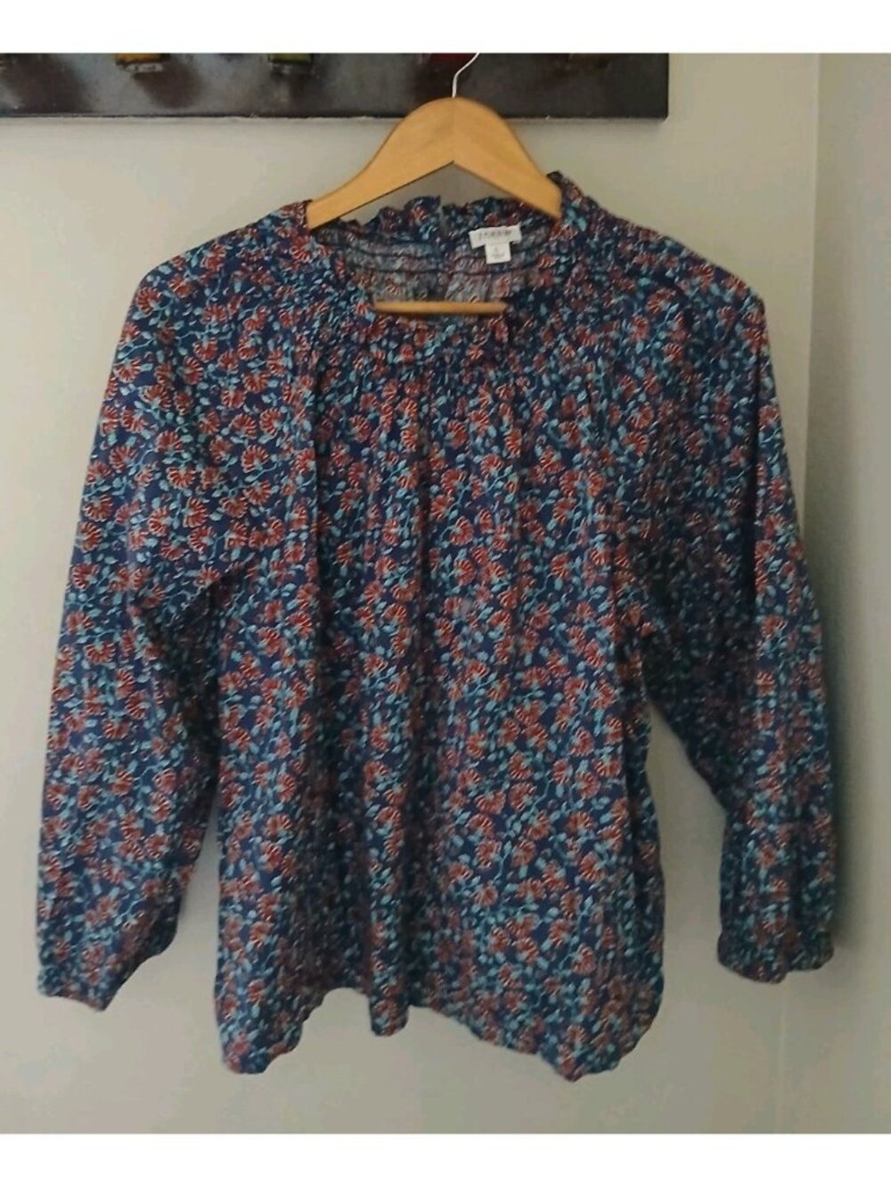 J. Crew Floral Smocked-Neck Blouse